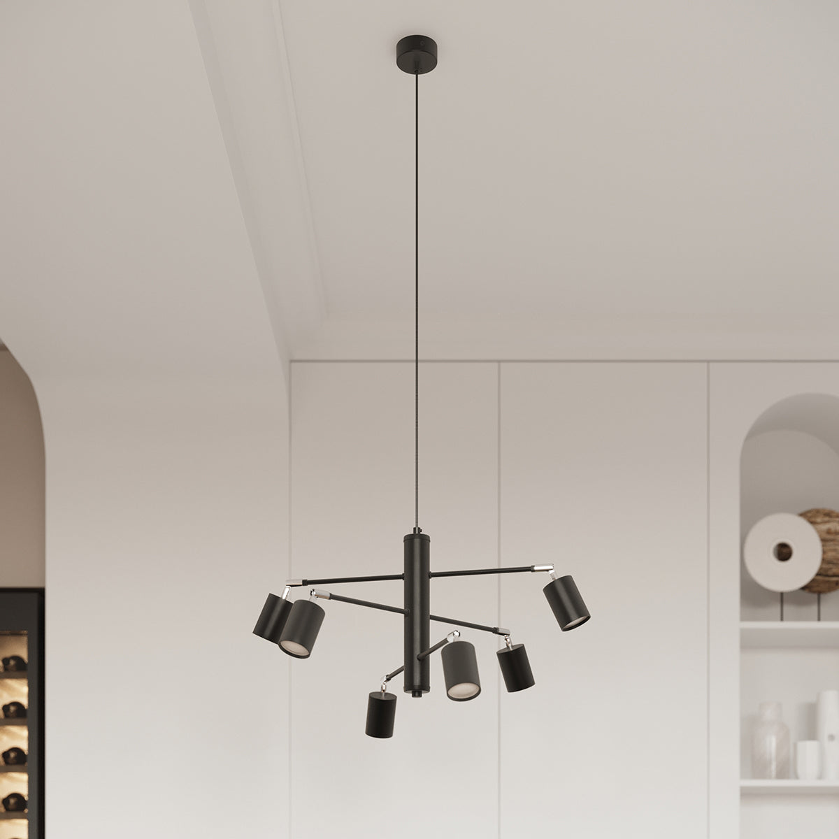 Minimalistische zwarte Kroonluchter LEMMI 6