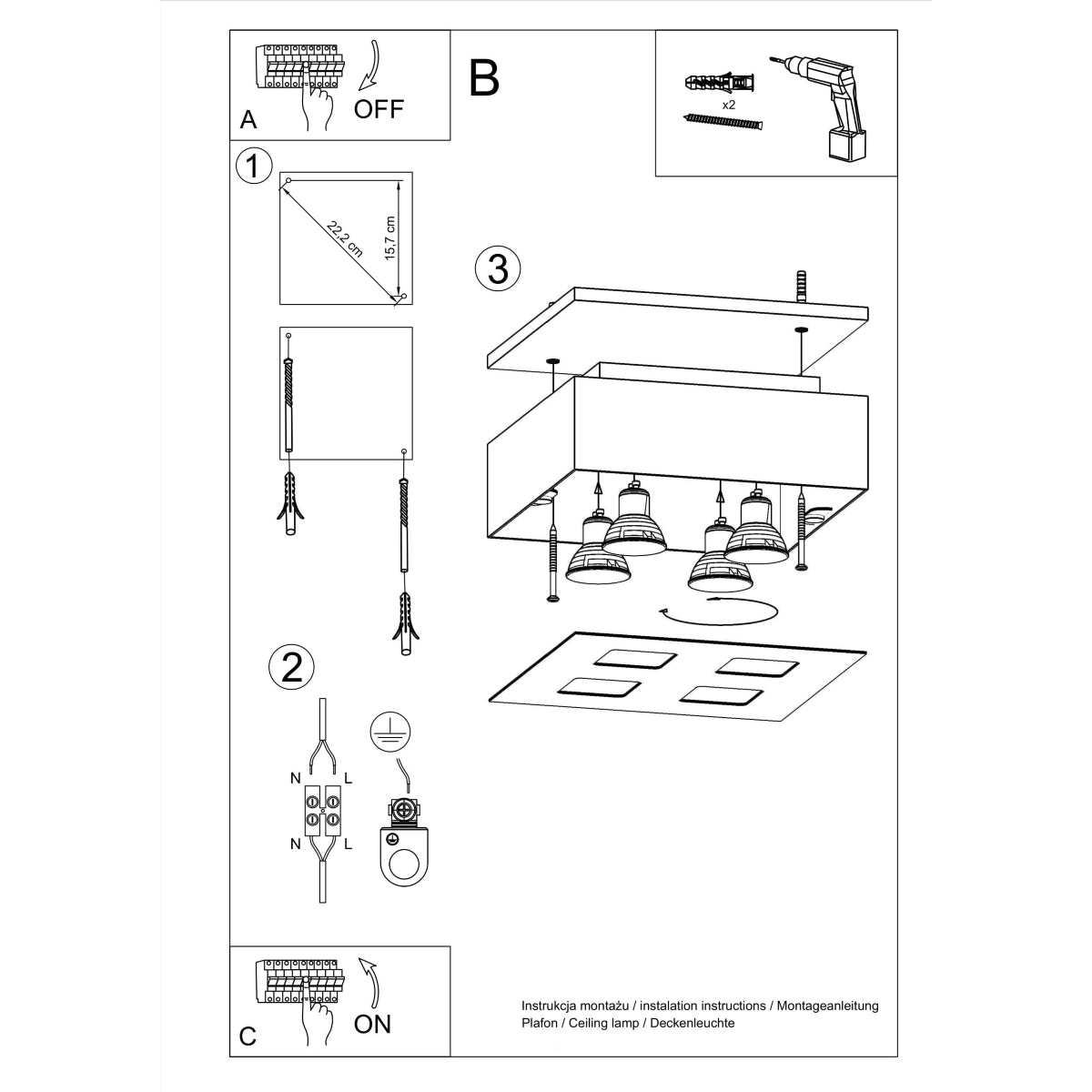 Plafondlamp MONO 4 wit