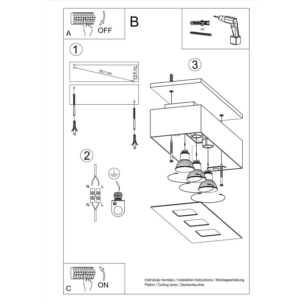 Plafondlamp MONO 3 zwart