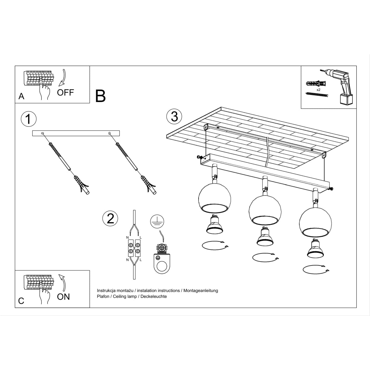 Plafondlamp OCULARE 3 wit