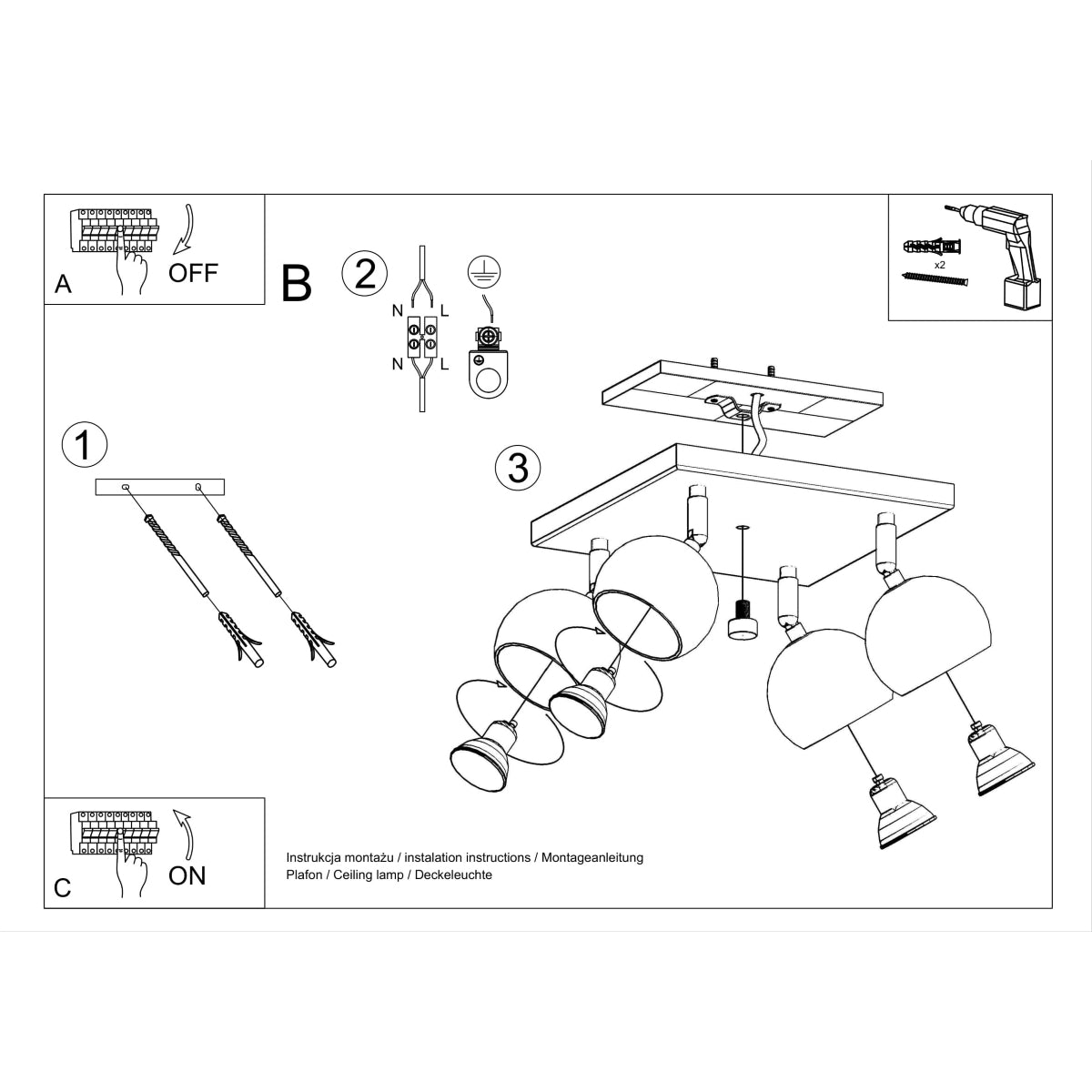 Plafondlamp OCULARE 4 wit