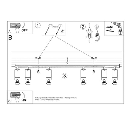 Plafondlamp MERIDA 6L grijs