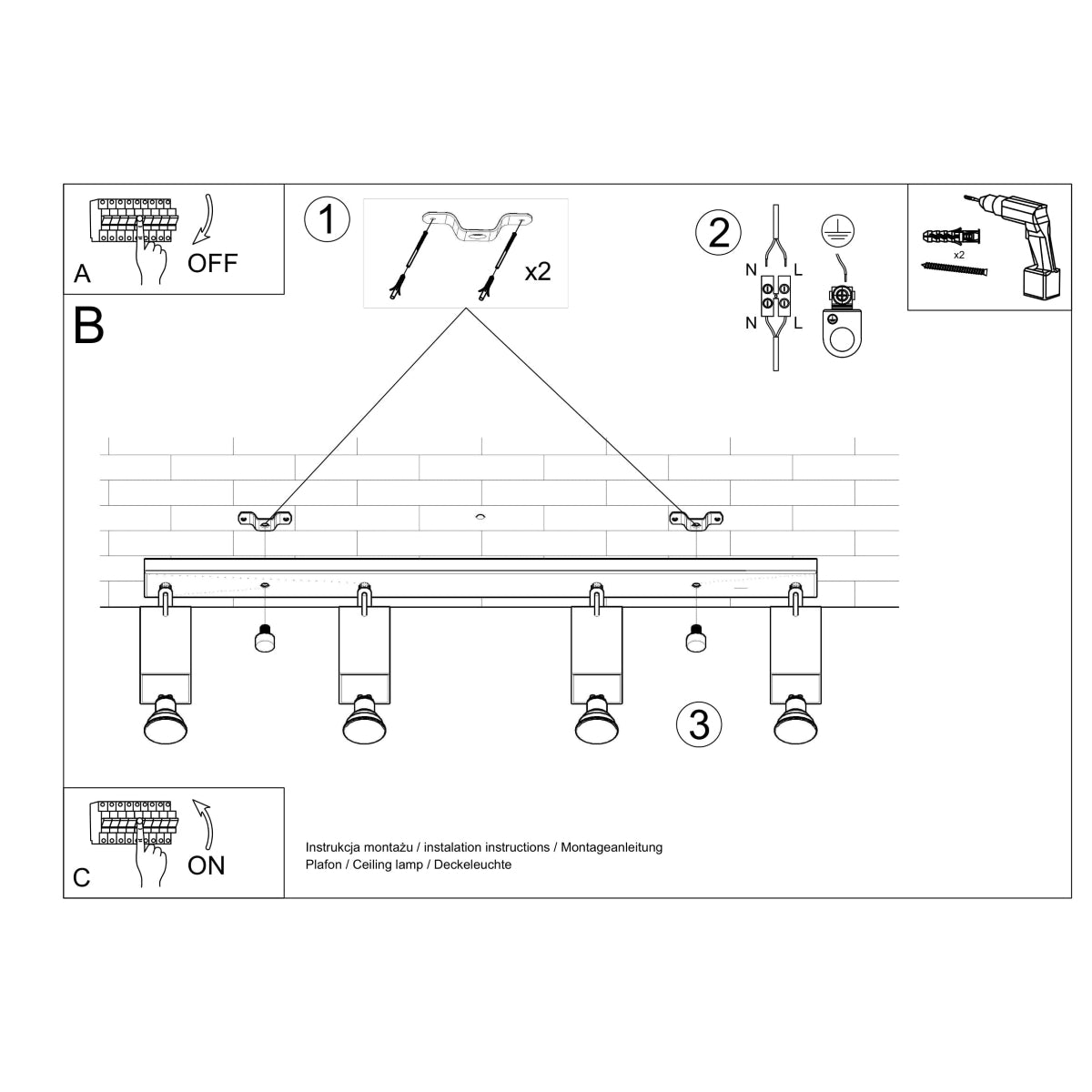 Plafondlamp MERIDA 4L wit