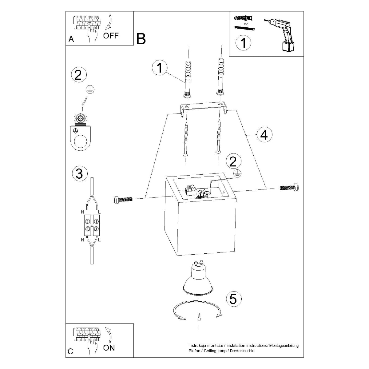 Plafondlamp QUAD beton