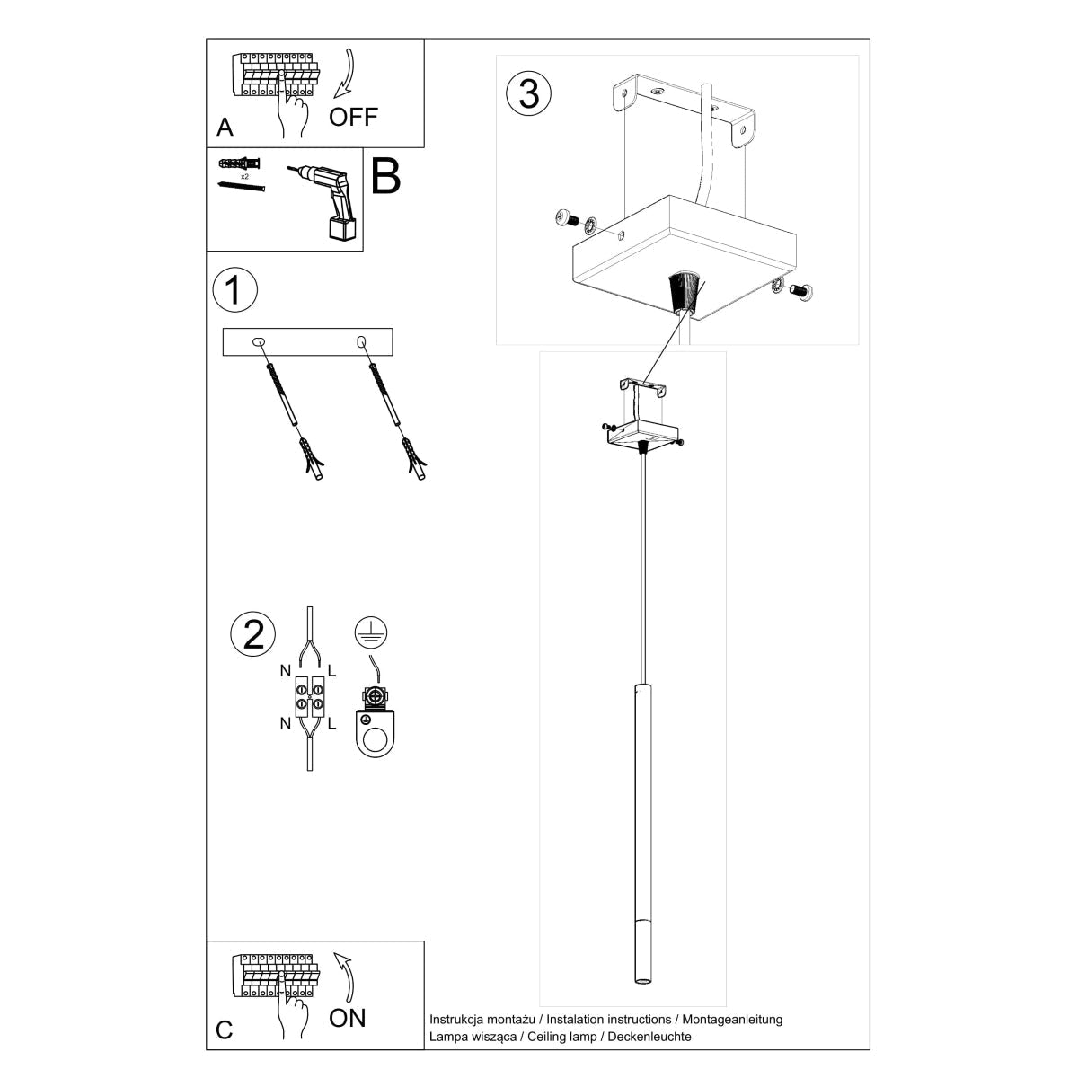 Hanglamp MOZAICA 1 zwart/chroom
