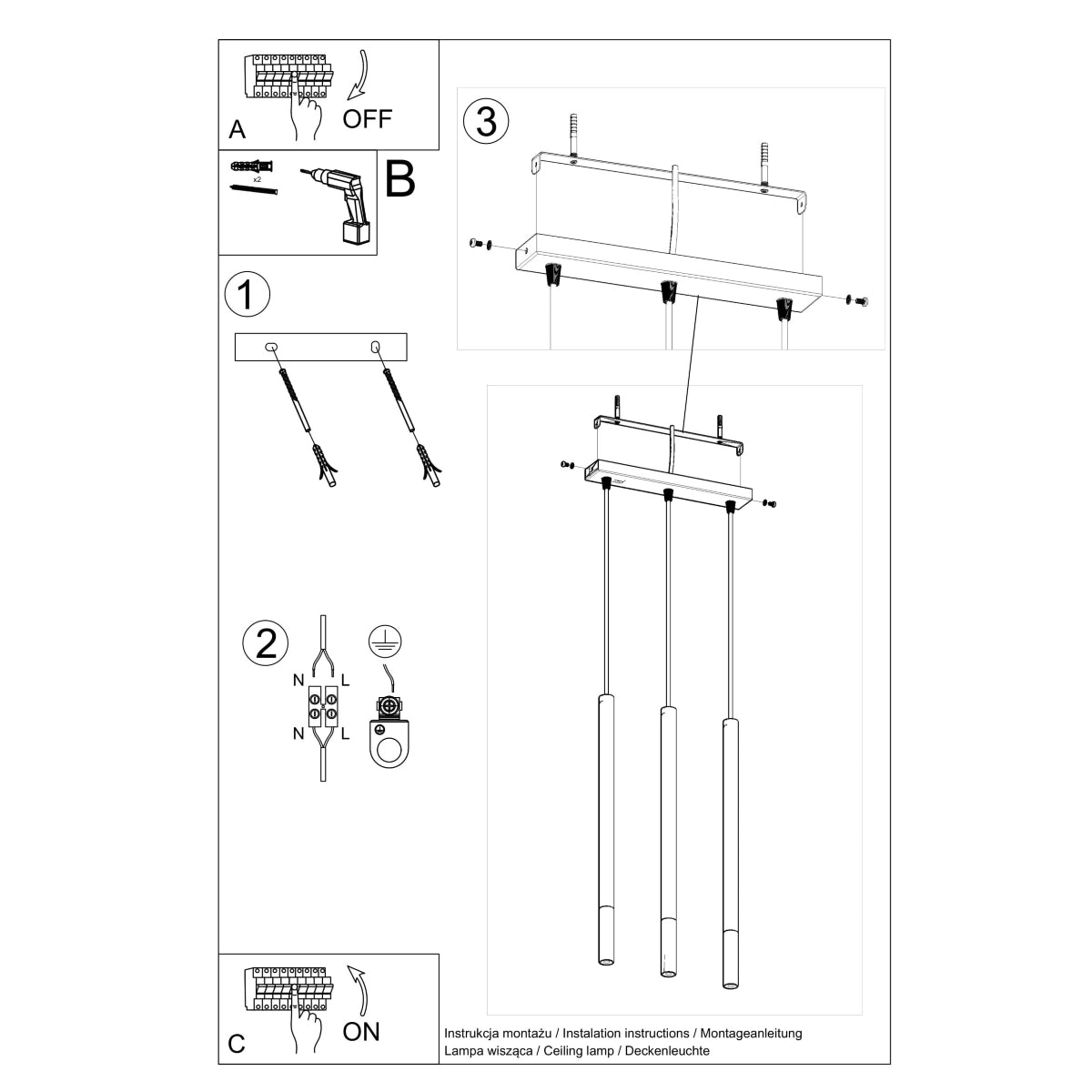 Hanglamp MOZAICA 3L zwart/chroom