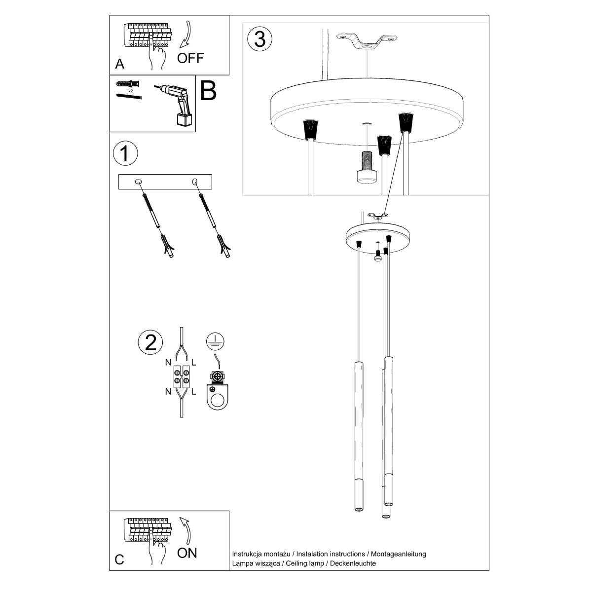 Hanglamp MOZAICA 3P zwart/koper