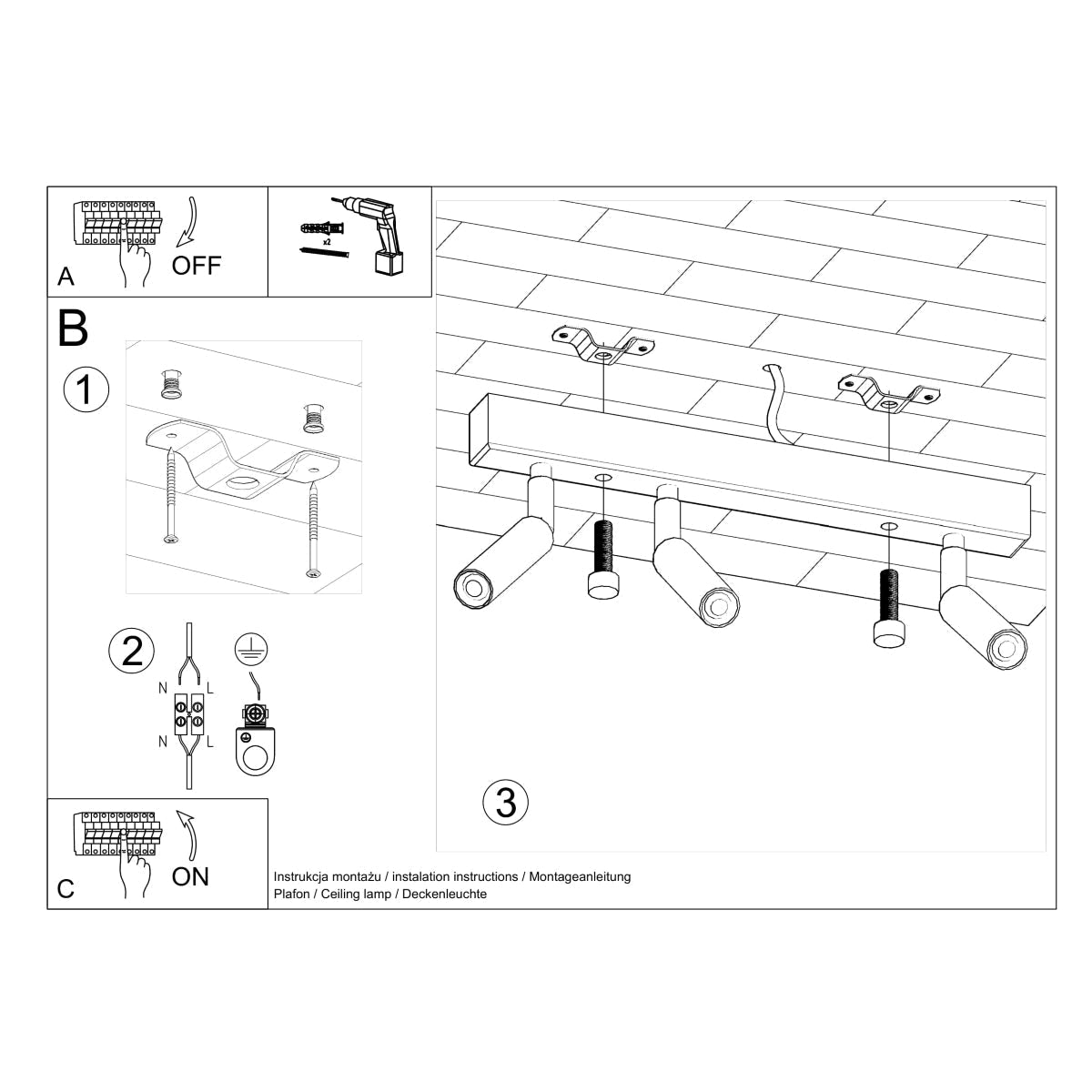 Plafondlamp EYETECH 3 zwart