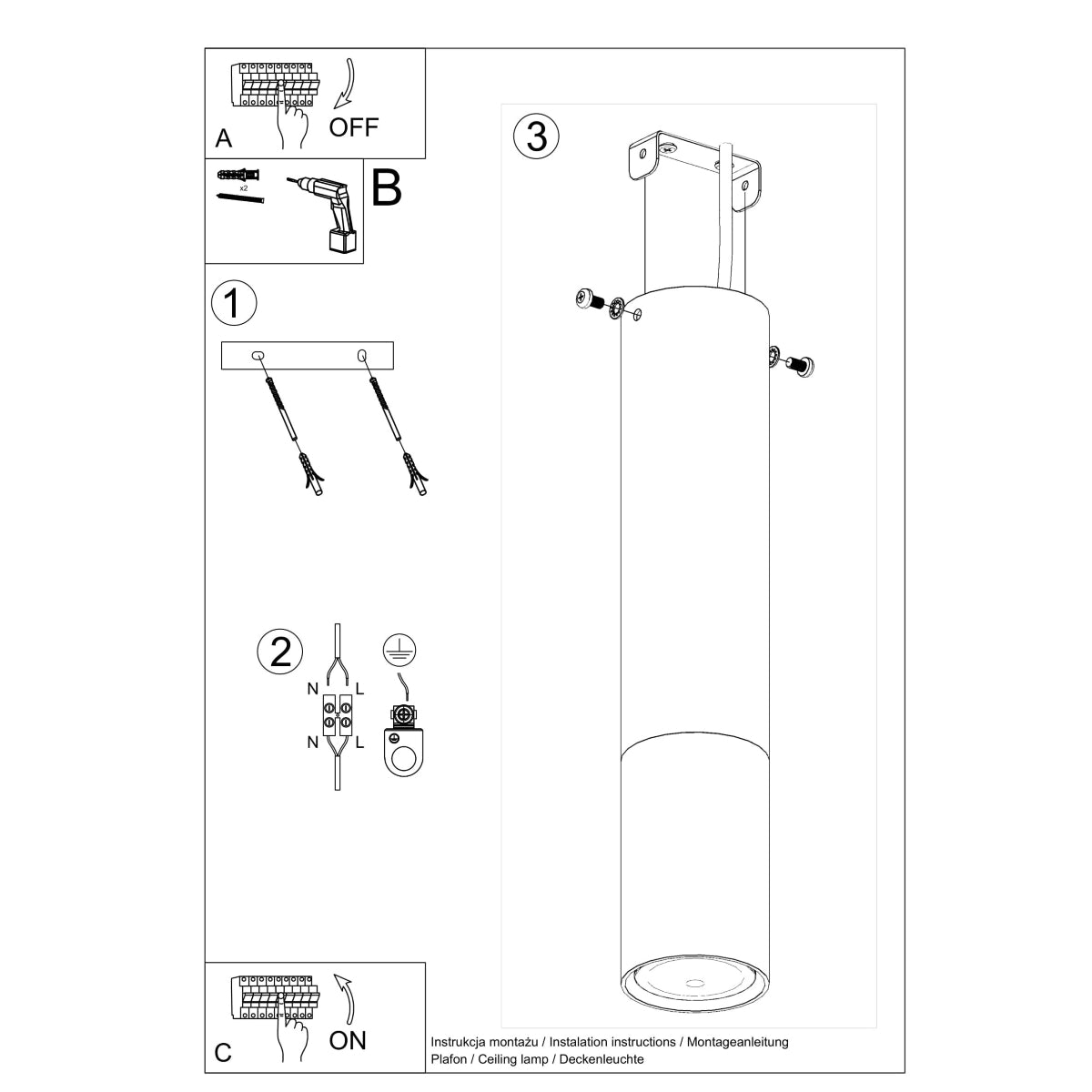 Plafondlamp LOOPEZ zwart/chroom