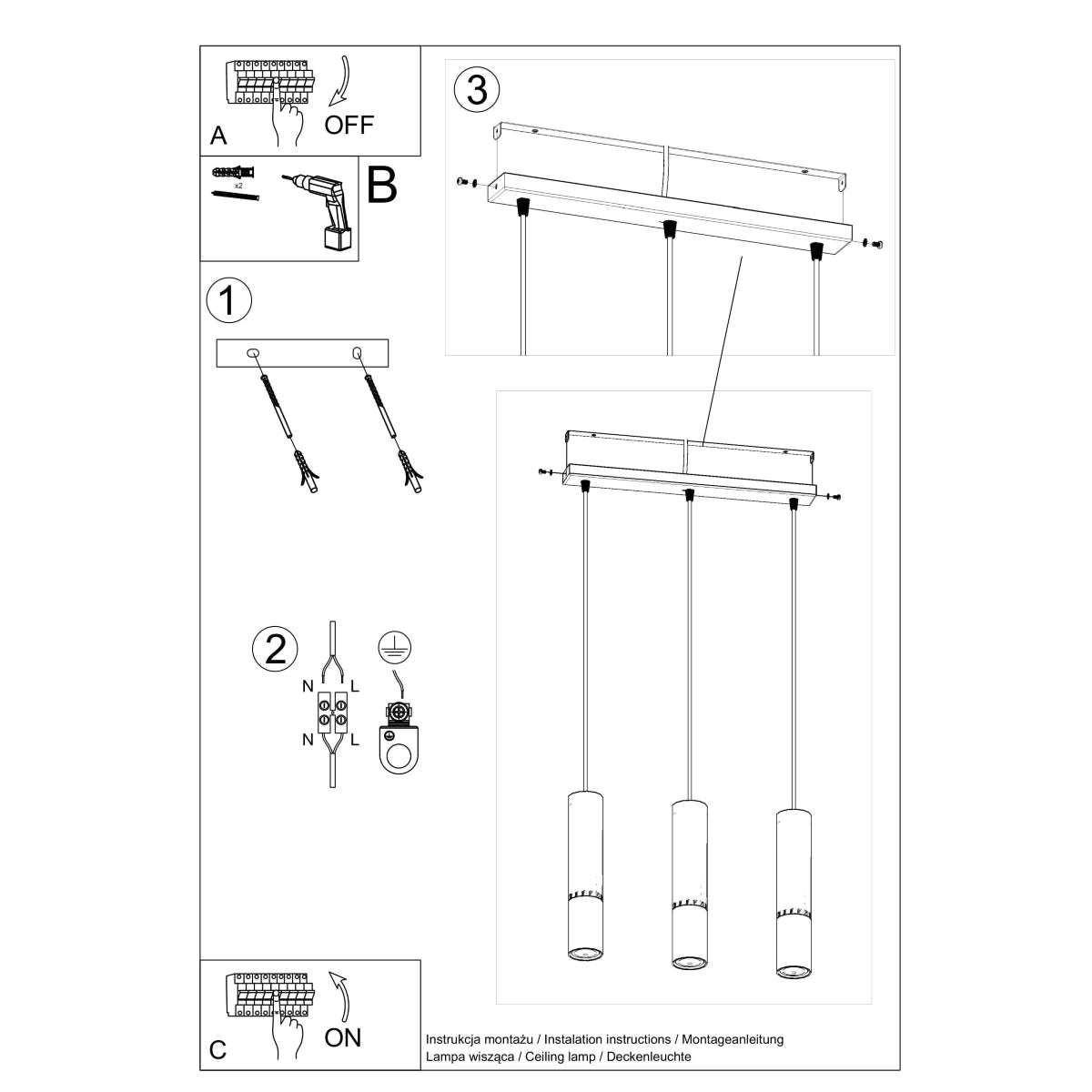 Hanglamp LOOPEZ 3L zwart/koper