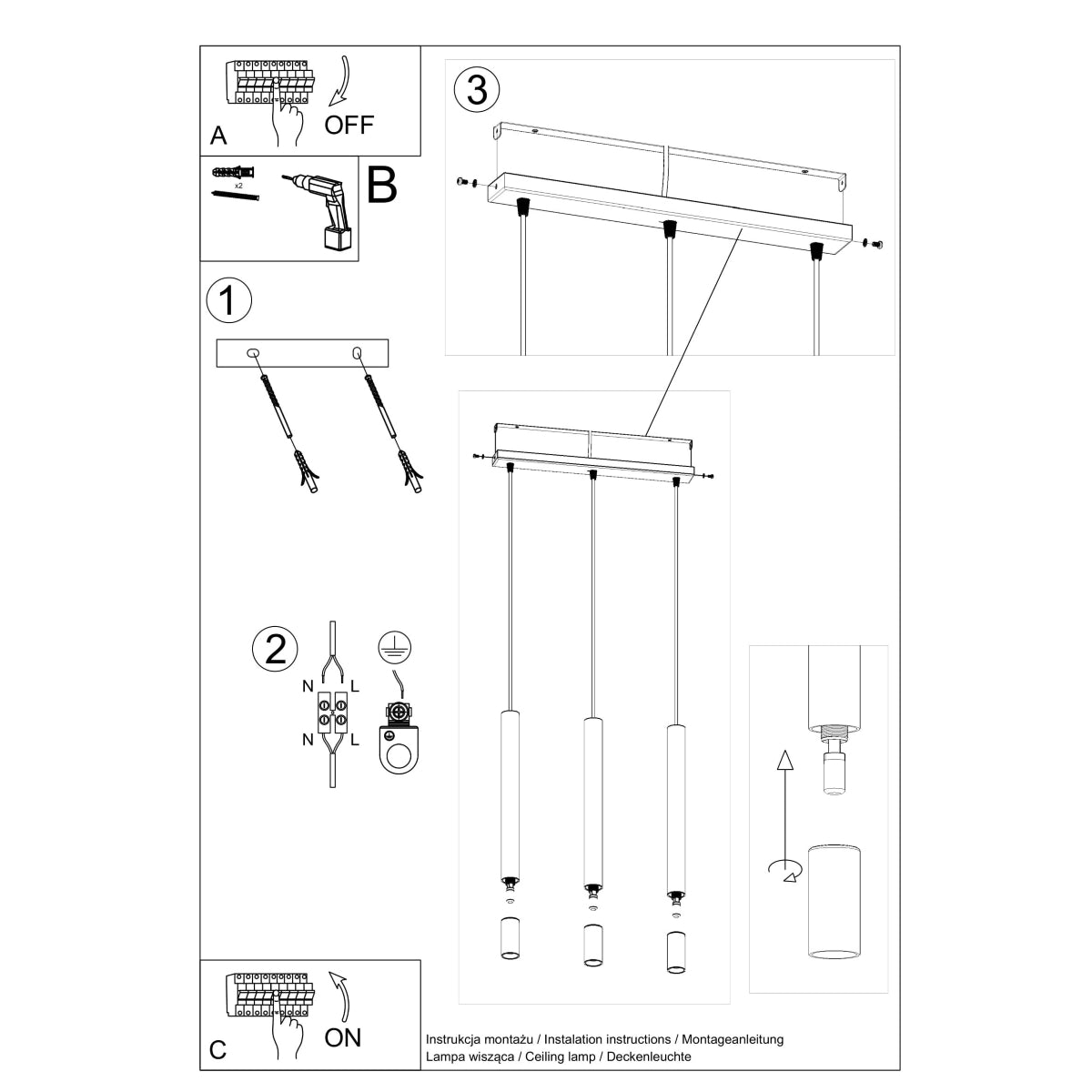Hanglamp WEZYR 3 zwart