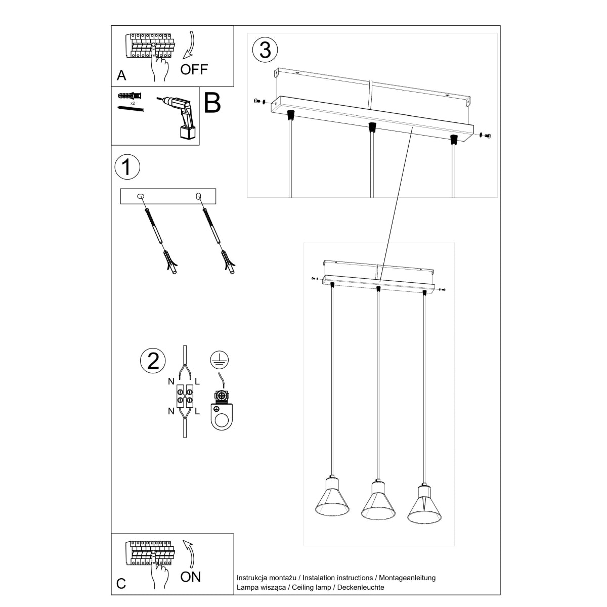 Hanglamp TALEJA 3 zwart [E27]