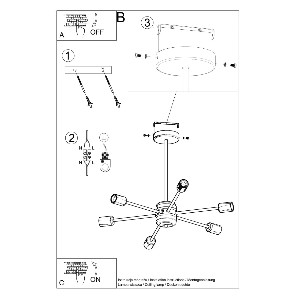 Industriële zwarte Kroonluchter LANGO 6