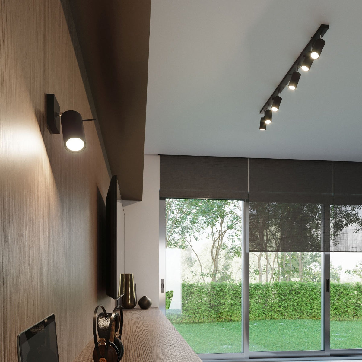 Wandlamp RING zwart een schakelaar