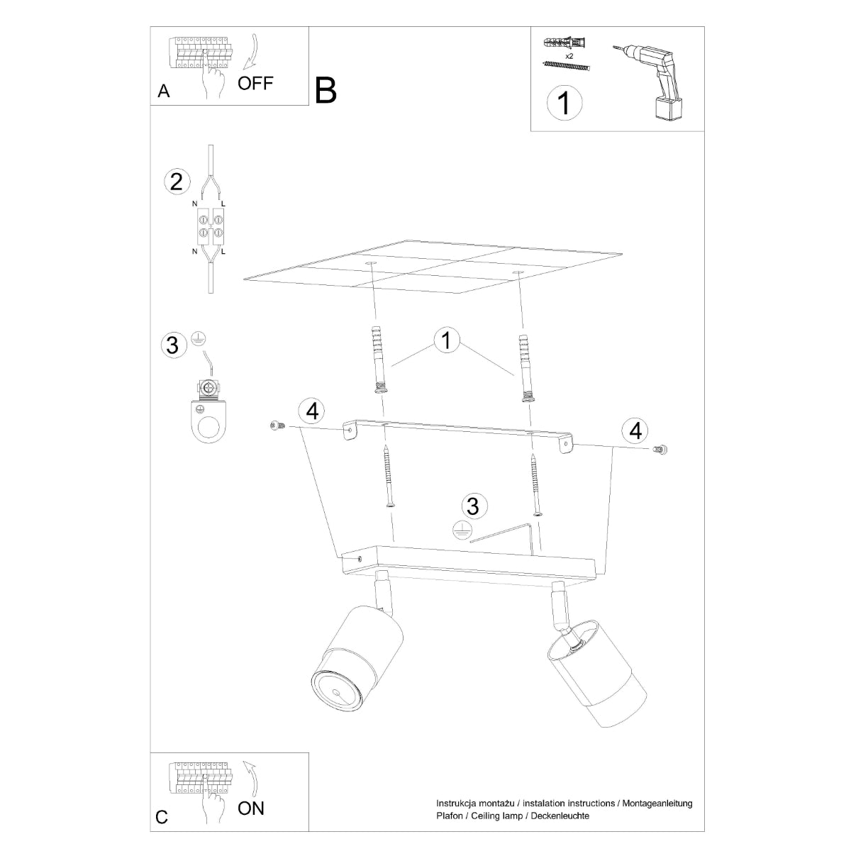 Plafondlamp NERO 2 zwart/chroom