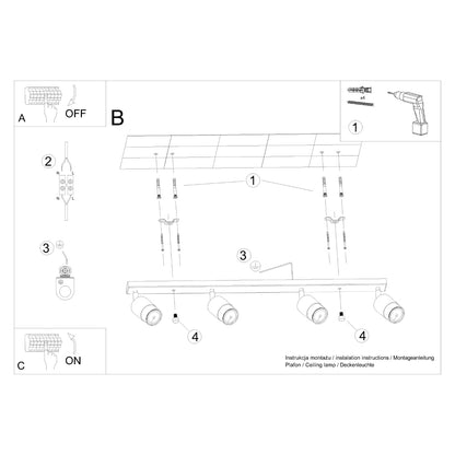 Plafondlamp NERO 4 zwart/chroom