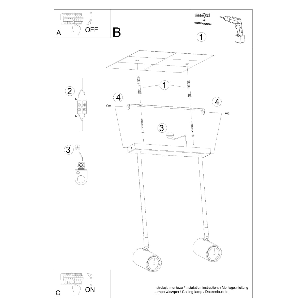Plafondlamp NORANO 2 zwart