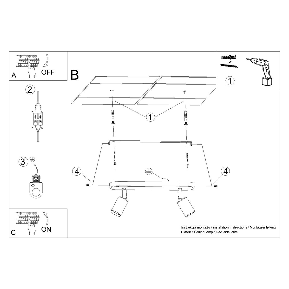 Plafondlamp FORNES 2 zwart