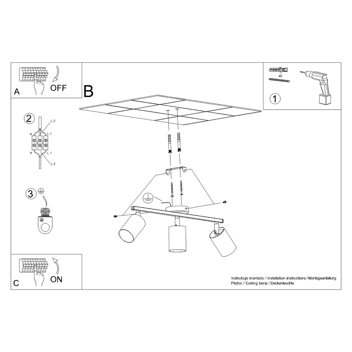 Plafondlamp LEMMI 3 wit