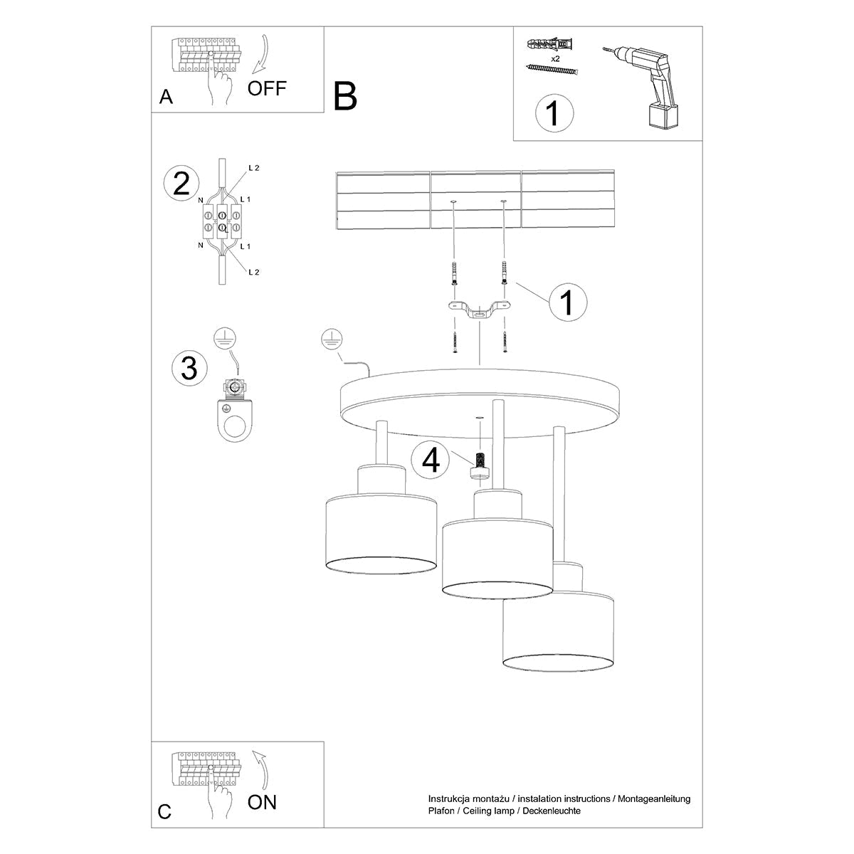 Plafondlamp SAVAR 3 zwart