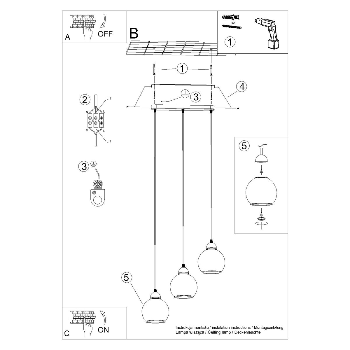 Hanglamp ALINO 3 zwart