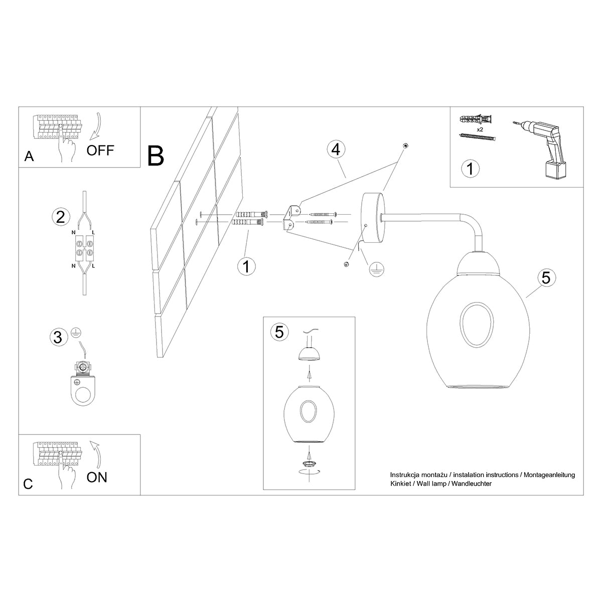 Wandlamp FILLAN 1 zwart
