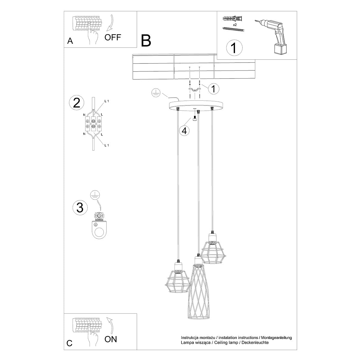 Hanglamp SUBA 3P zwart