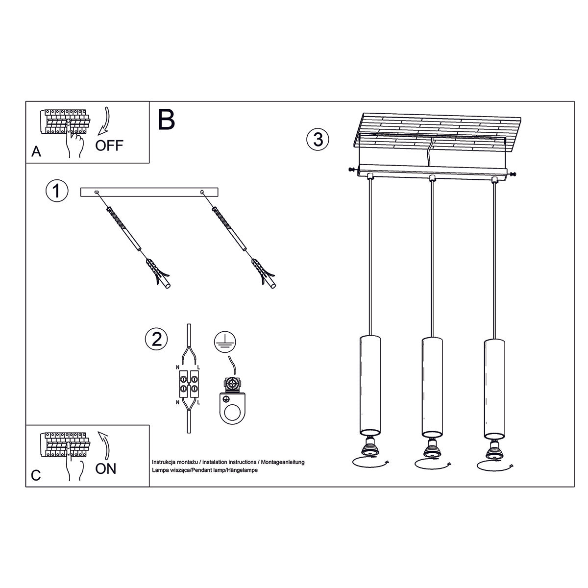 Hanglamp LAGOS 3 gepolijst goud