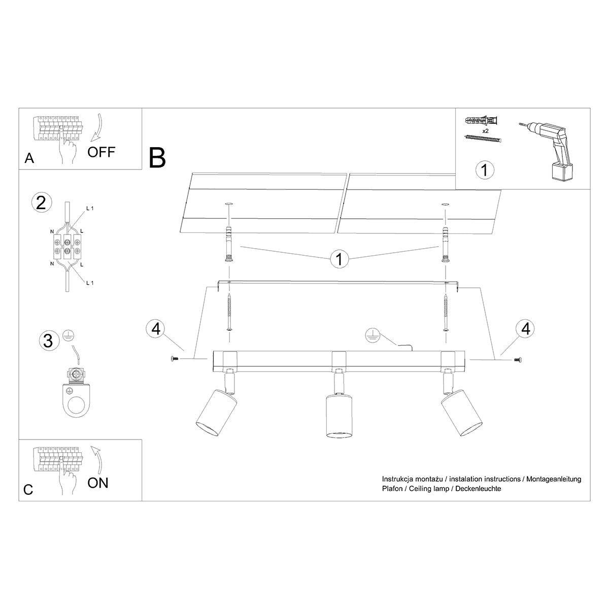 Plafondlamp ZUCA 3 zwart