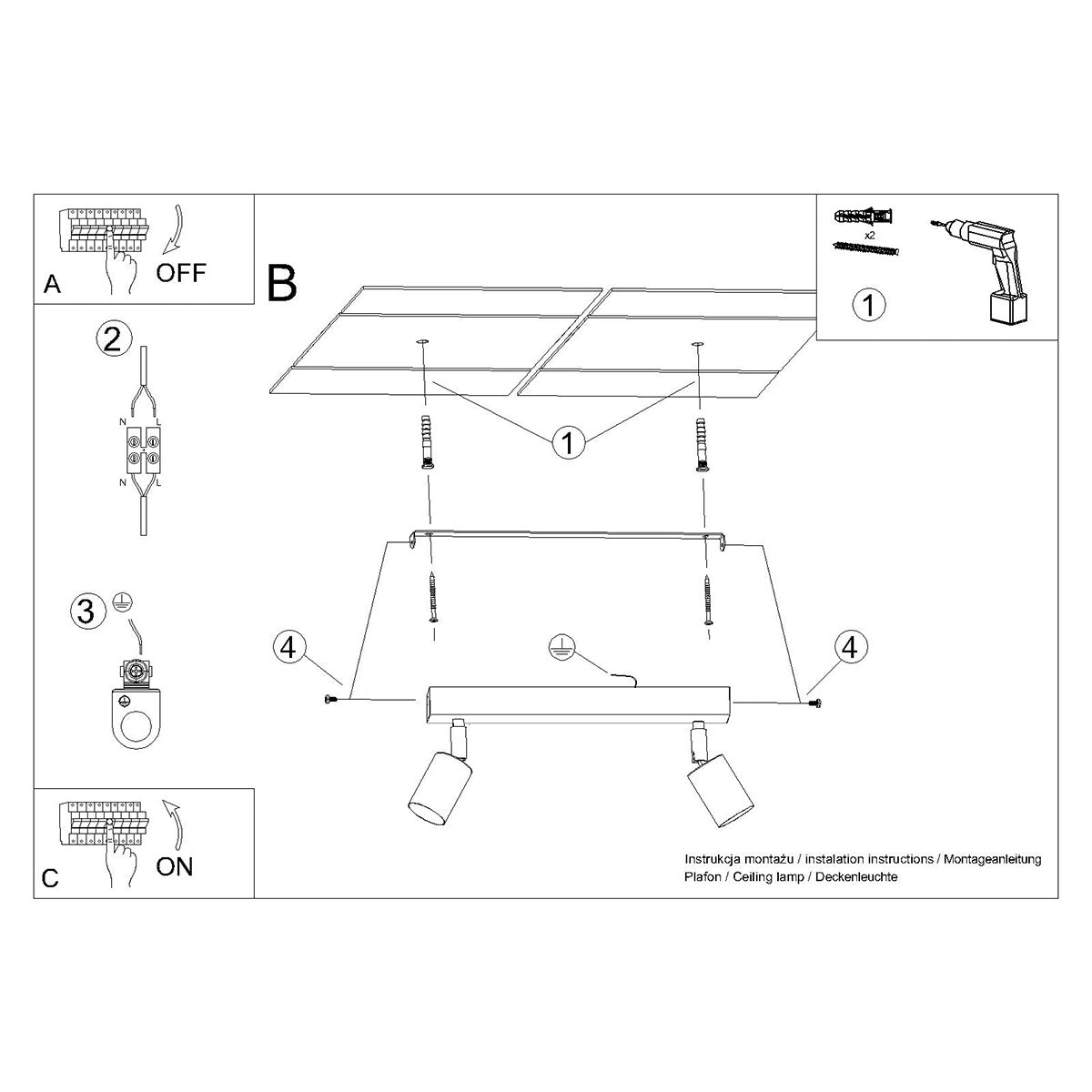 Plafondlamp WINX 2 zwart/chroom