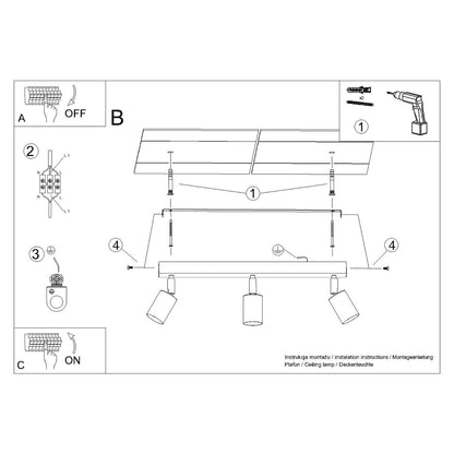Plafondlamp WINX 3 zwart/chroom
