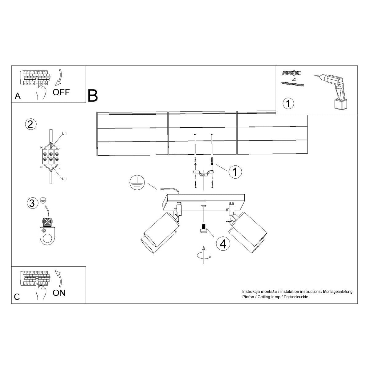 Plafondlamp WINX 4 zwart/chroom