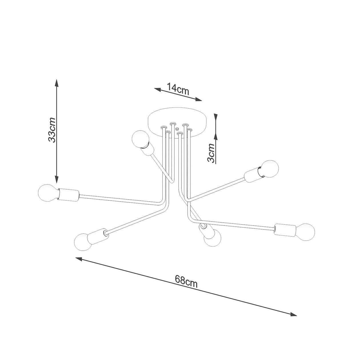 Minimalistische zwarte Kroonluchter NORAH 6