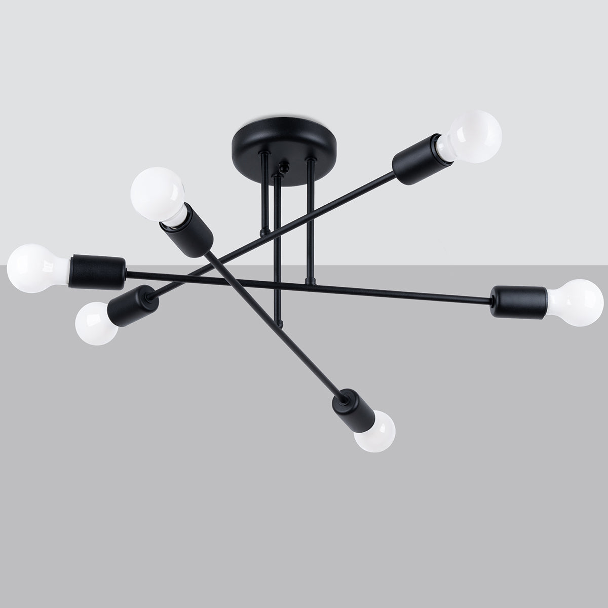 Minimalistische zwarte Kroonluchter NORAH 6R