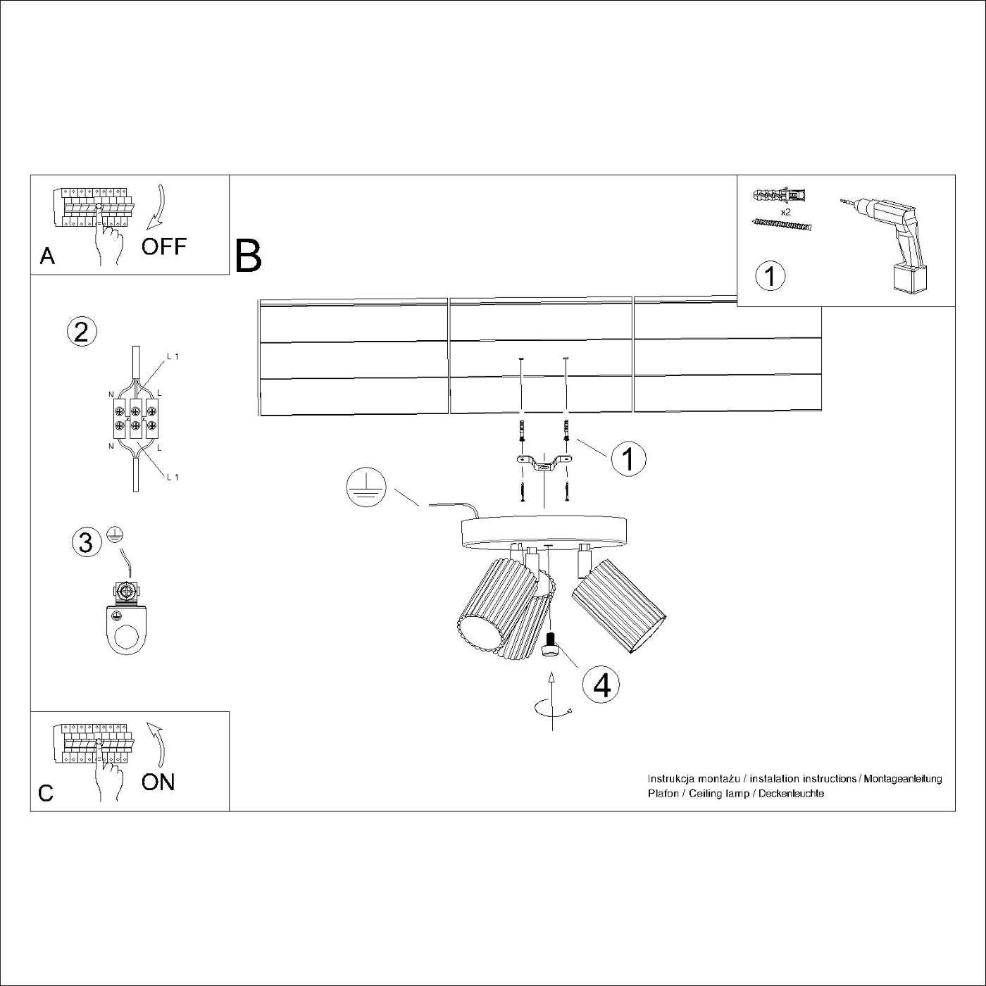 Plafondlamp KARBON 3P wit