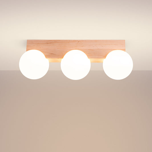 Plafondlamp BULBO 3 natuurlijk hout